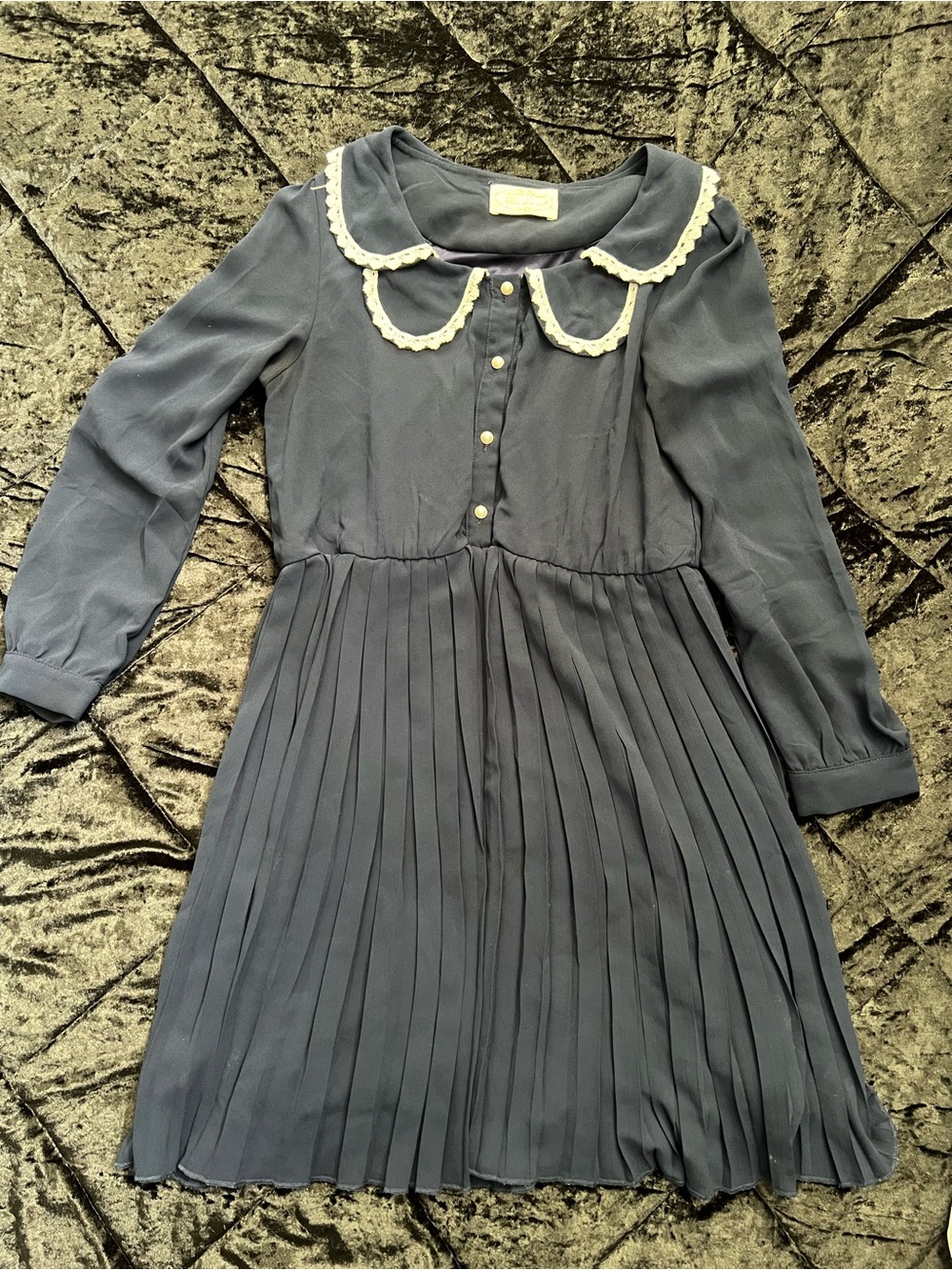 Women’s Navy Pleated Dress with Peter Pan Collar